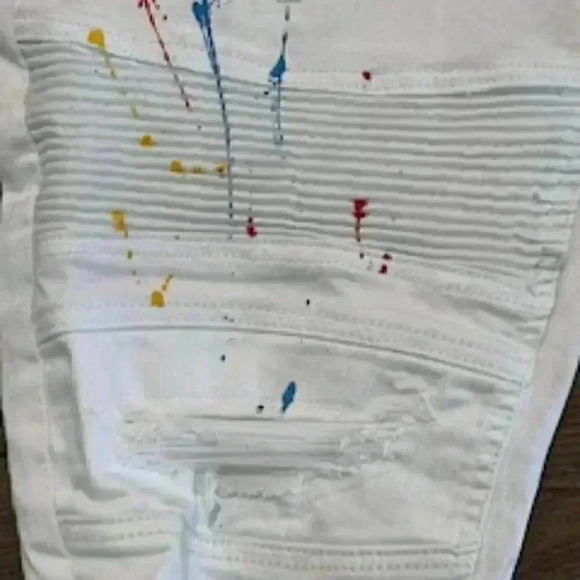 Makobi‎ Distressed Paint Splatter White Denim Jean Shorts Mens Sz 30 EUC - Picture 4 of 11